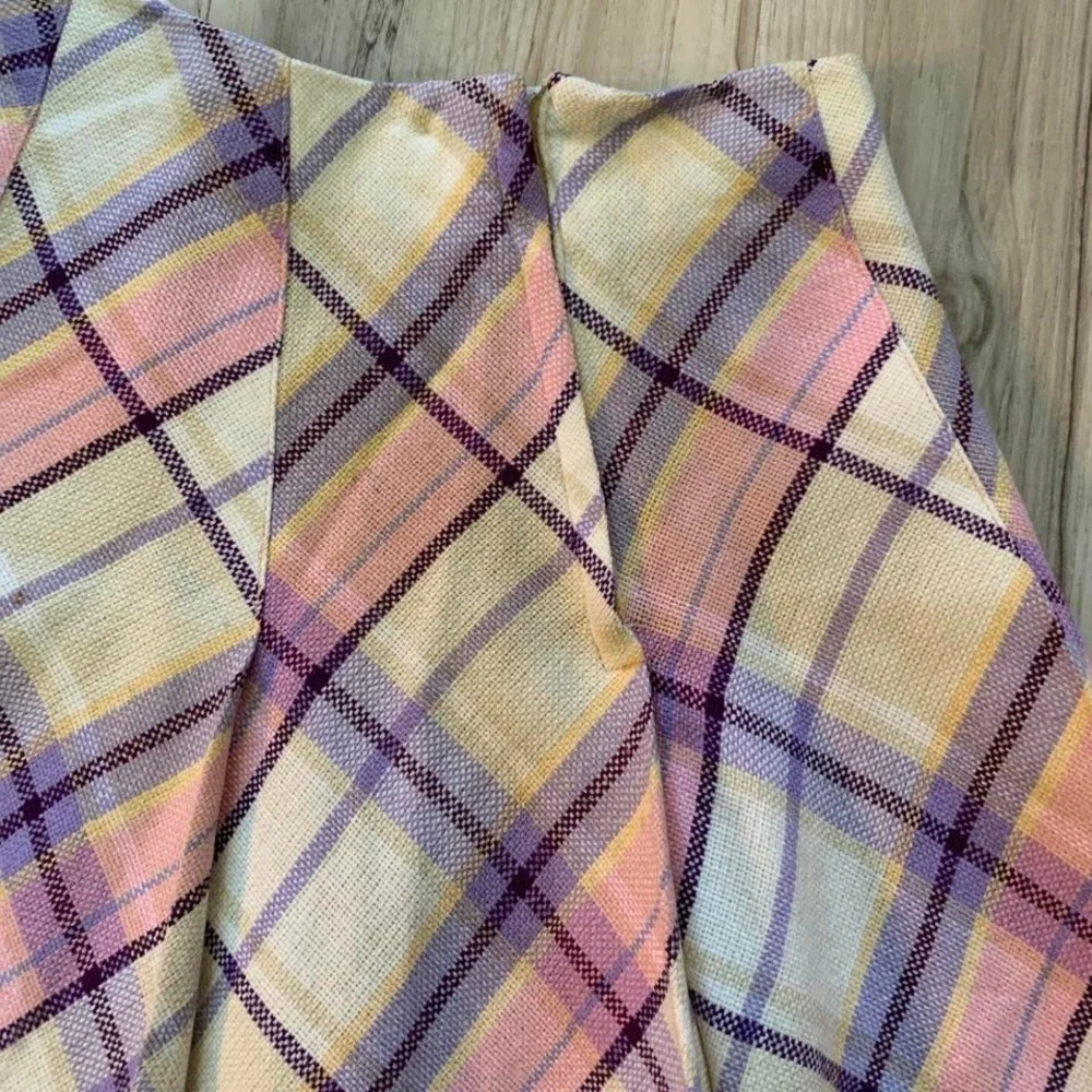Vintage 1960s Garland label pink & plaid mini pleated skirt‎ XS